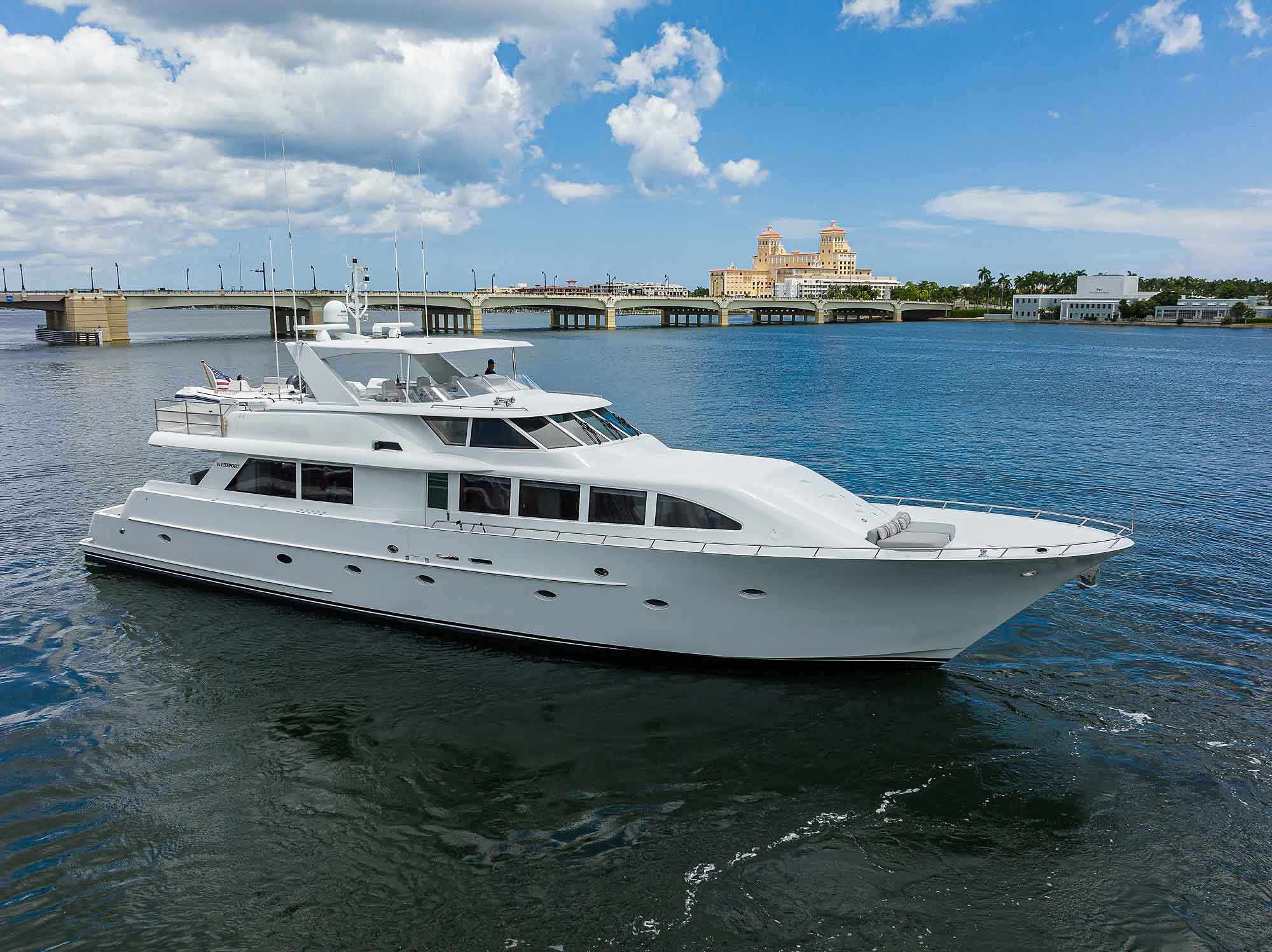 98' Westport yacht on water