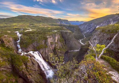 Cliffs and waterfalls on Norway yacht charter