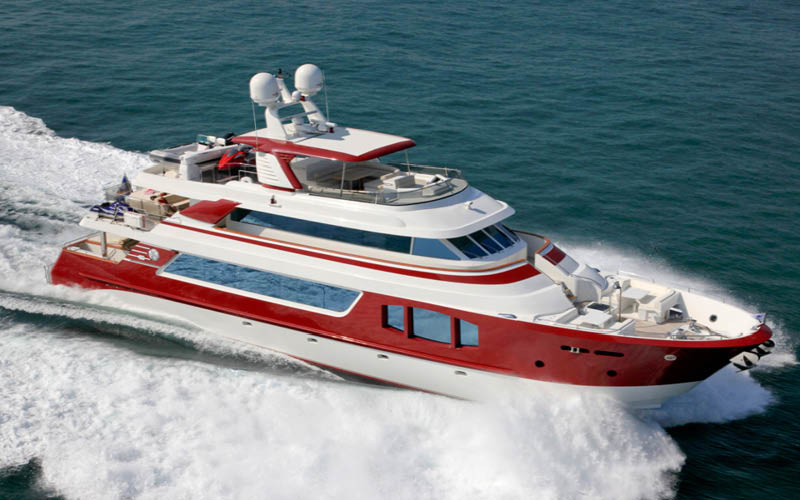 Profile of RED PEARL 100 foot MCP yacht for sale at the Monaco Yacht Show 2022