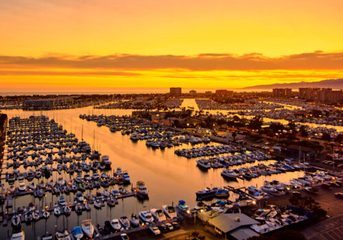 San Diego Marina at Sunset Aerial Shot